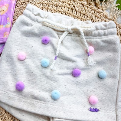 Conj. Body Ursinhas e Short Saia com Pompom - Lilás e Areia